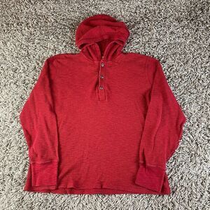 Ralph Lauren Denim & Supply Hoodie Mens Large L Red Waffle Knit Thermal Henley